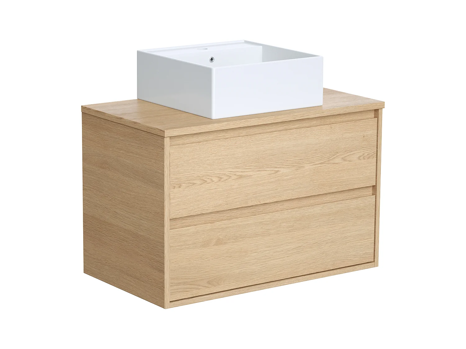 Meuble de salle de bain suspendu avec vasque à poser - Placage chêne - 80 cm - MILIPAM