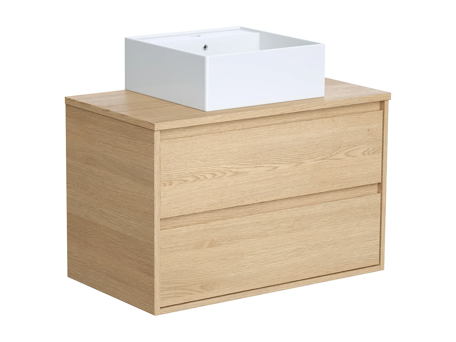 Meuble de salle de bain suspendu avec vasque à poser - Placage chêne - 80 cm - MILIPAM