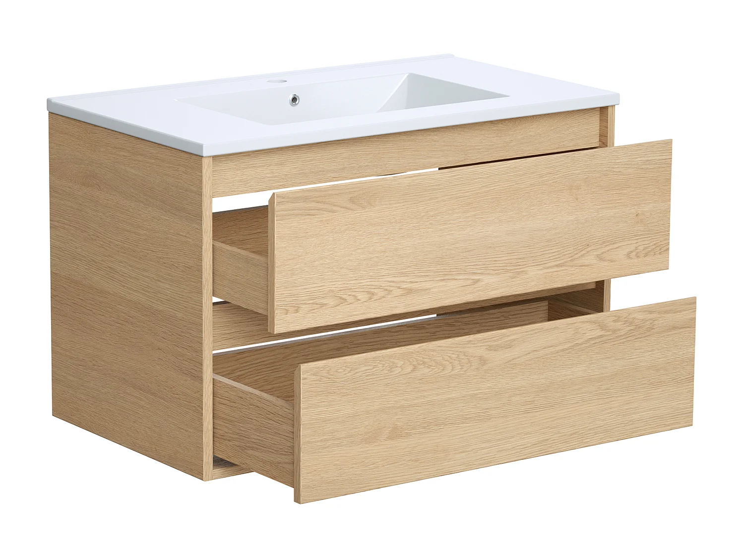 Waschbeckenunterschrank hängend mit Einbauwaschbecken - 80 cm - Eichenholzfurnier - MILIPAM