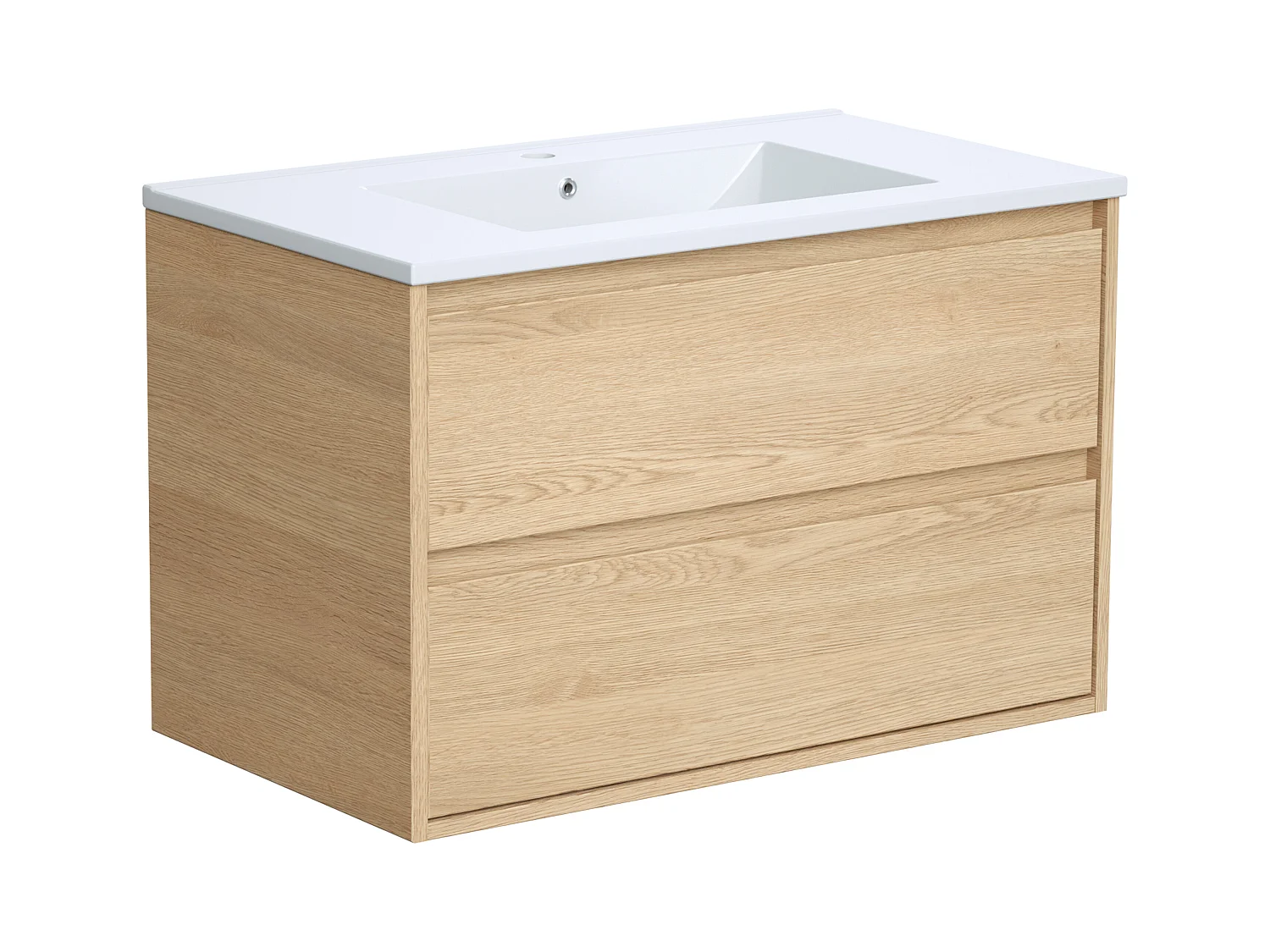 Hangmeubel voor badkamer met inbouwwastafel - Eikenfineer - 80 cm - MILIPAM