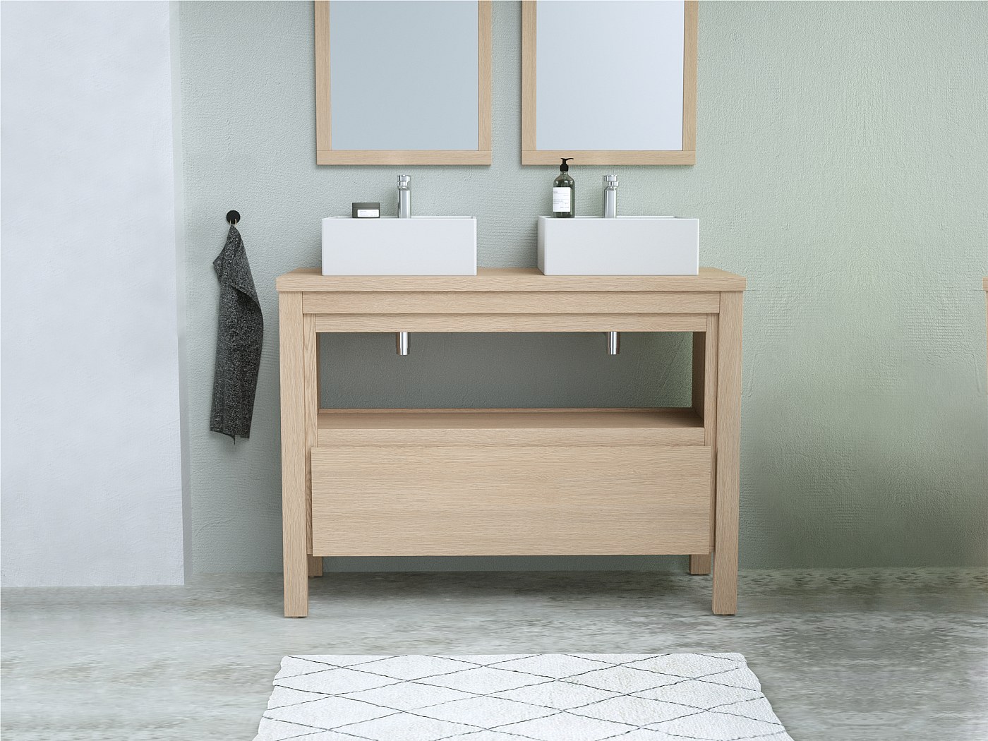 Meuble de salle de bain placage chêne avec vasque à poser, 120 cm, COSMOTI