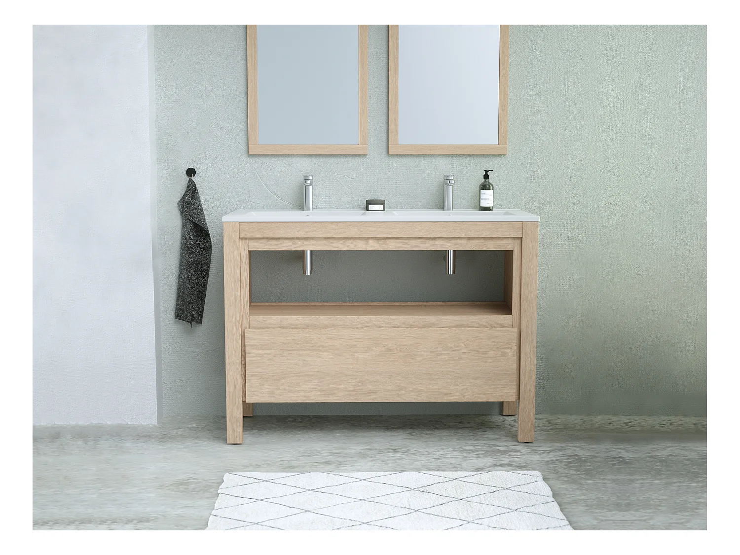 Meuble de salle de bain avec vasque à encastrer - Placage chêne - 120 cm - COSMOTI