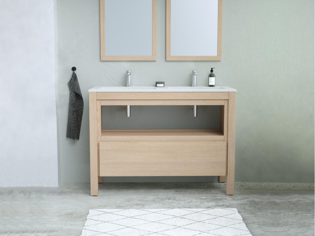 Meuble de salle de bain avec vasque à encastrer - Placage chêne - 120 cm - COSMOTI