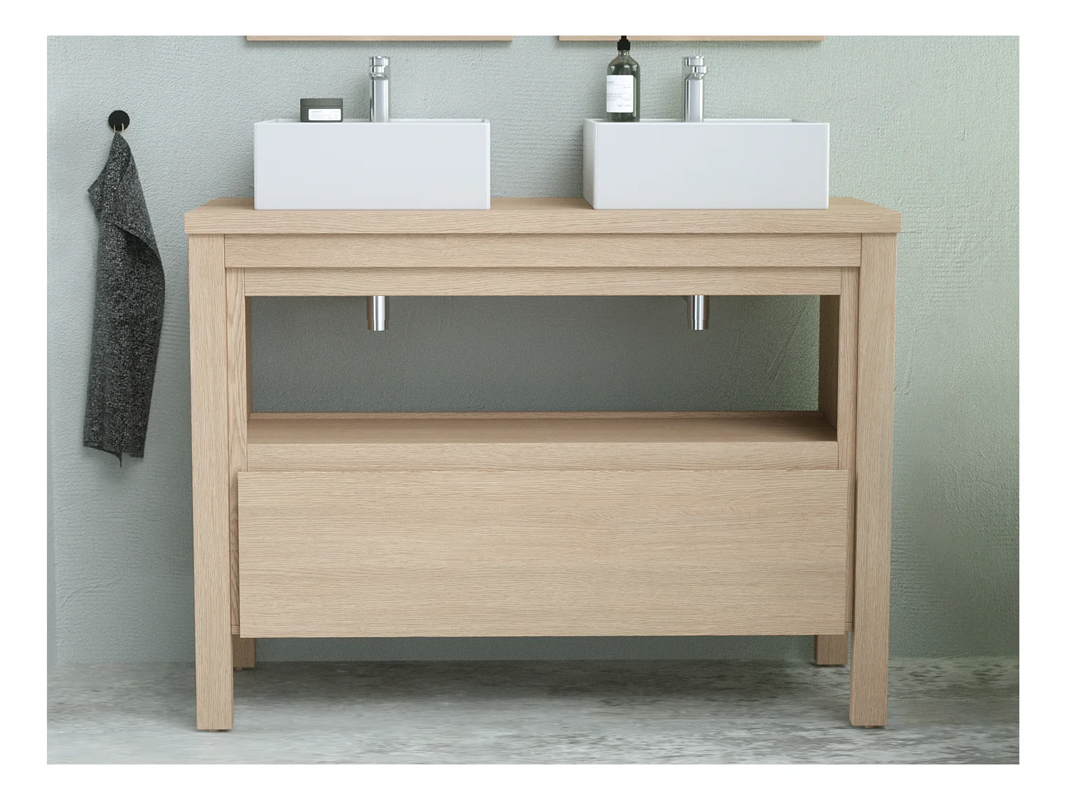 Wastafelmeubel met opbergvak en plank - 120 cm - Eikenfineer - COSMOTI