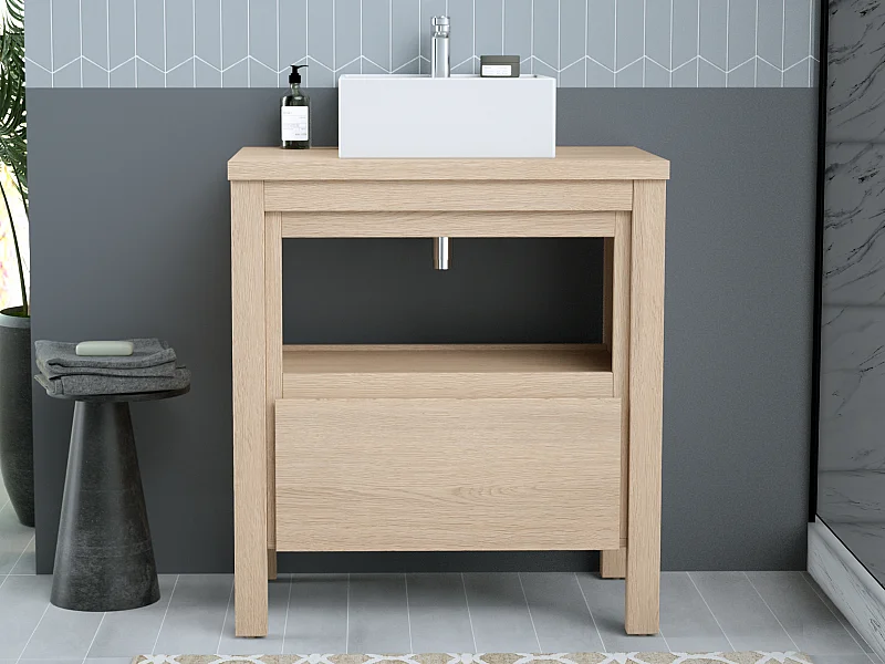 Mobile per bagno con lavabo da appoggio 80 cm Placcatura rovere - COSMOTI