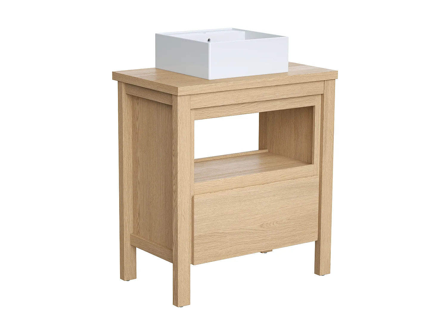 Meuble de salle de bain avec vasque à poser - Placage chêne - 80 cm - COSMOTI