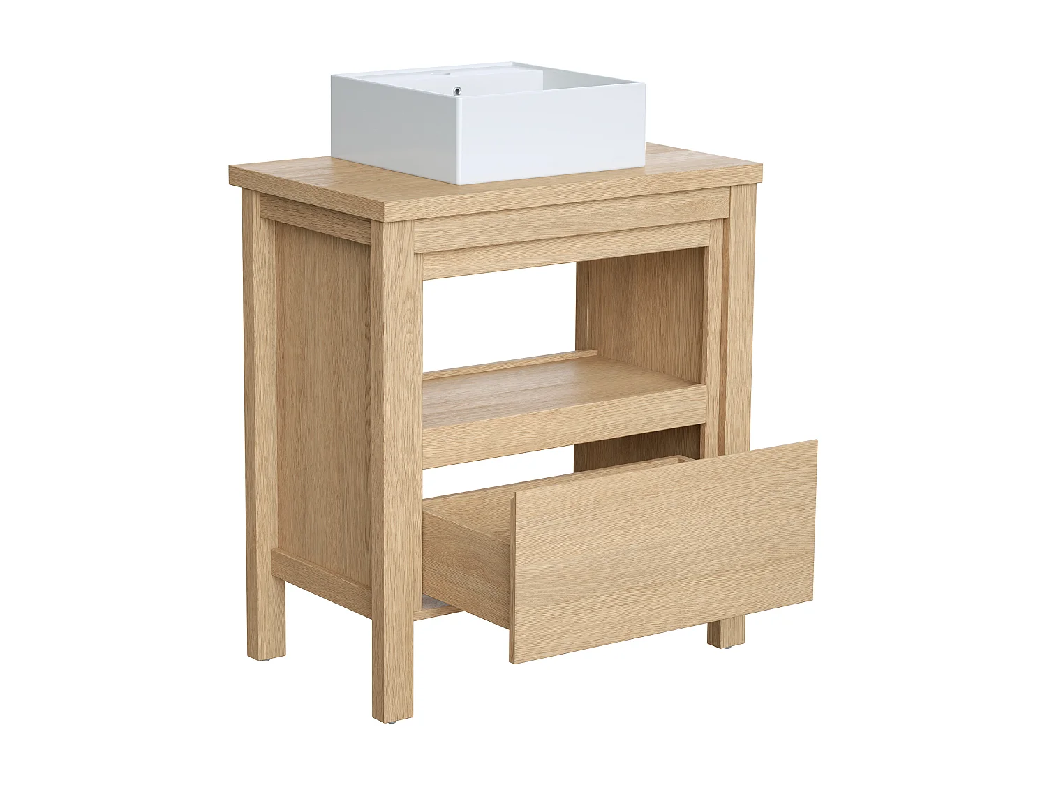 Meuble de salle de bain avec vasque à poser - Placage chêne - 80 cm - COSMOTI