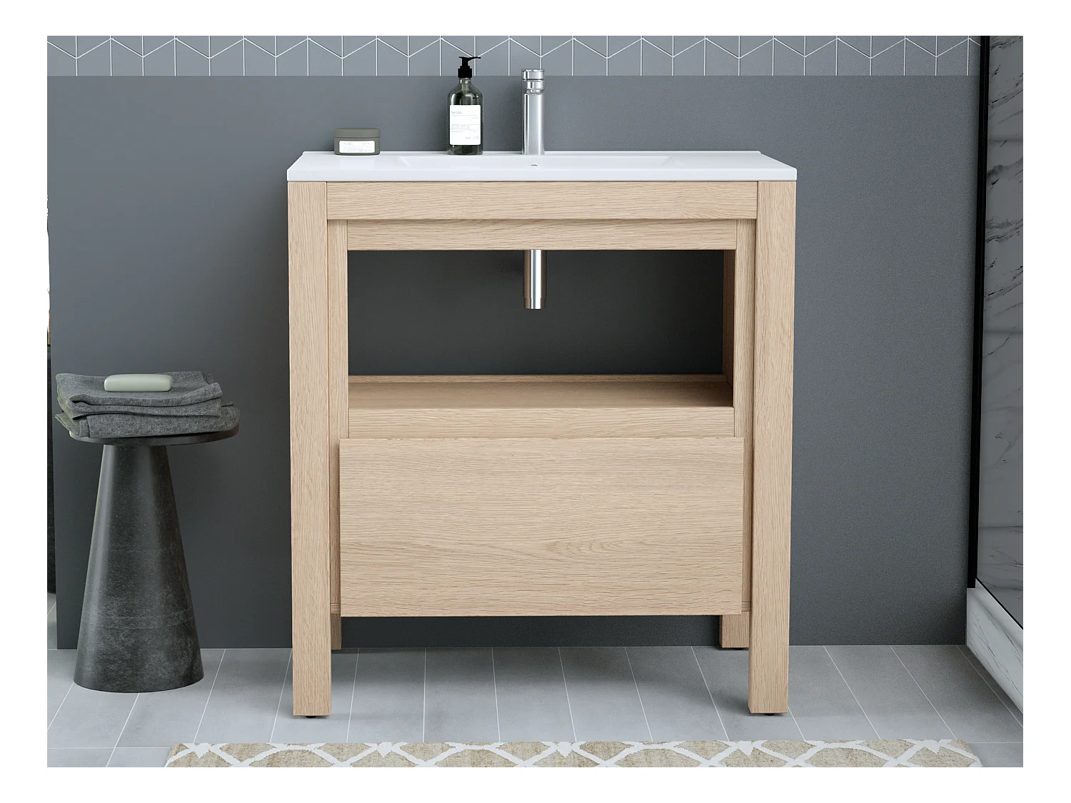Mobile per bagno con lavabo da appoggio 80 cm Placcatura rovere - COSMOTI