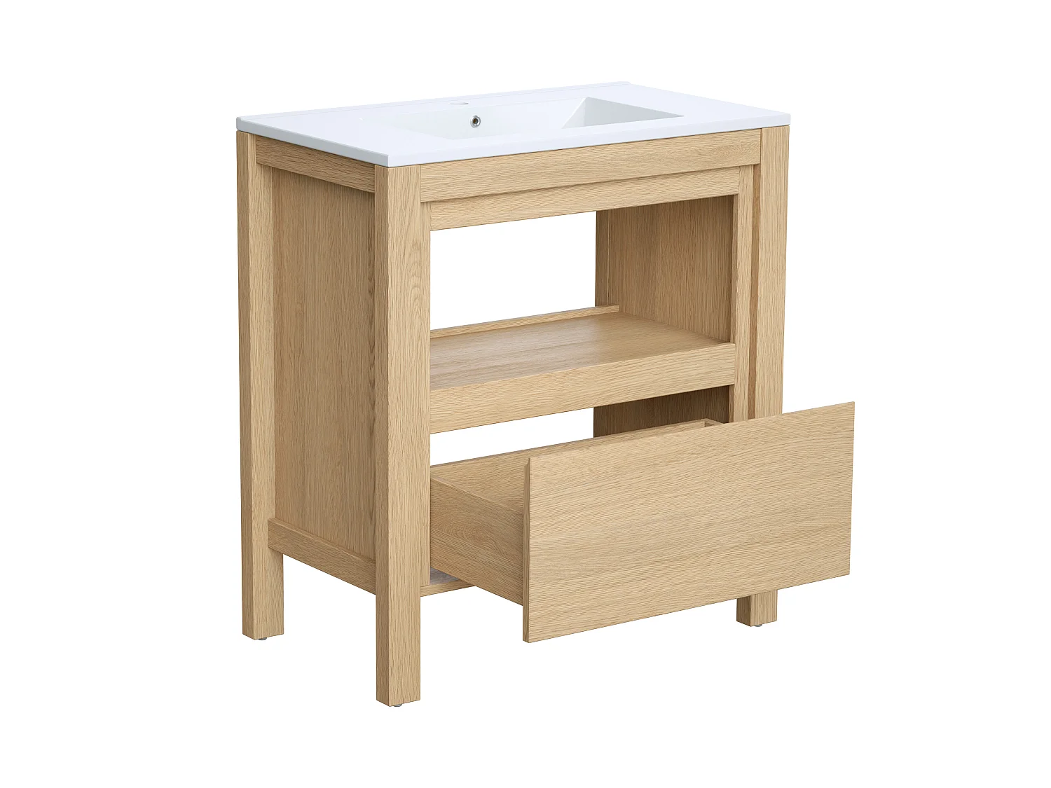 Mobile per bagno con lavabo da appoggio 80 cm Placcatura rovere - COSMOTI