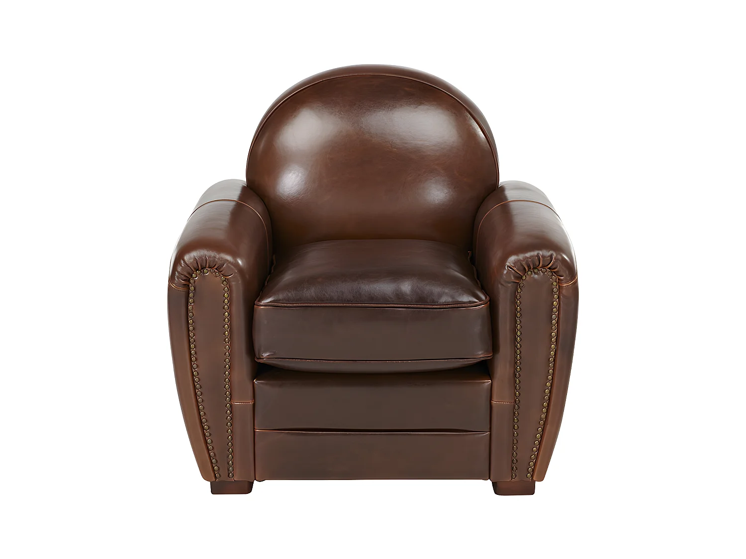 Fauteuil club 100% cuir vieilli BAUDOIN - Marron