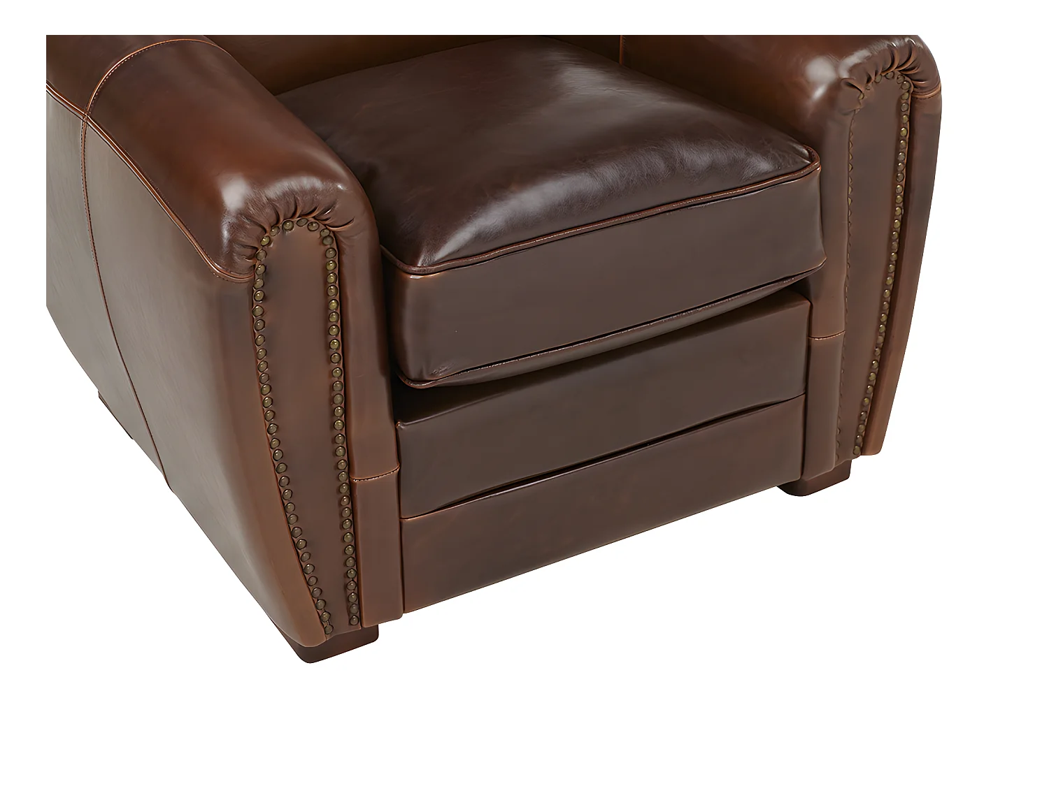 Fauteuil club 100% cuir vieilli BAUDOIN - Marron