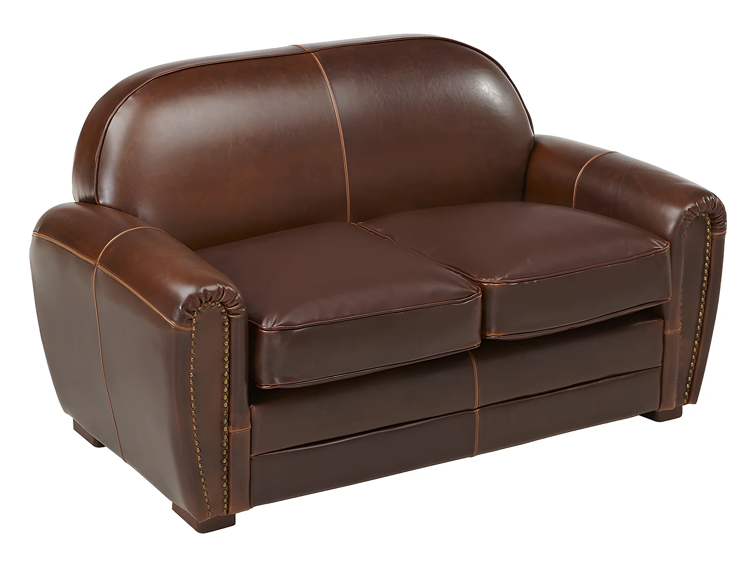 Fauteuil club 100% cuir vieilli BAUDOIN - Marron