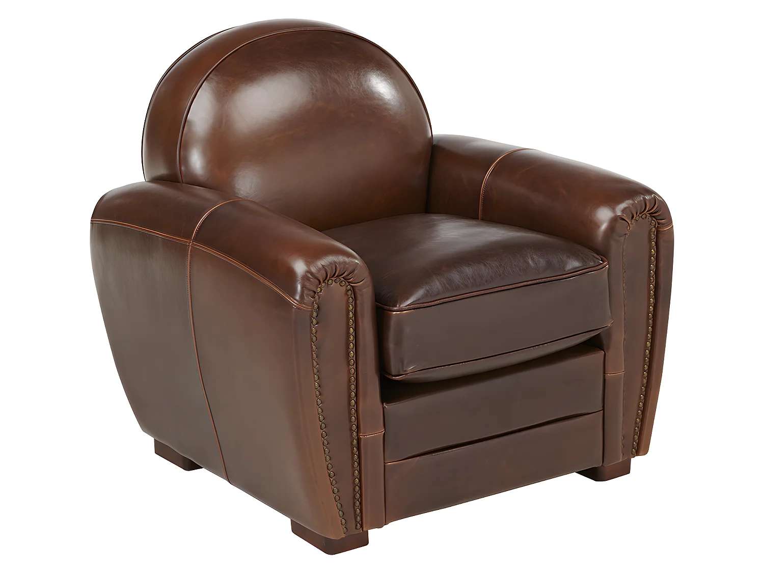 Fauteuil club 100% cuir vieilli BAUDOIN - Marron