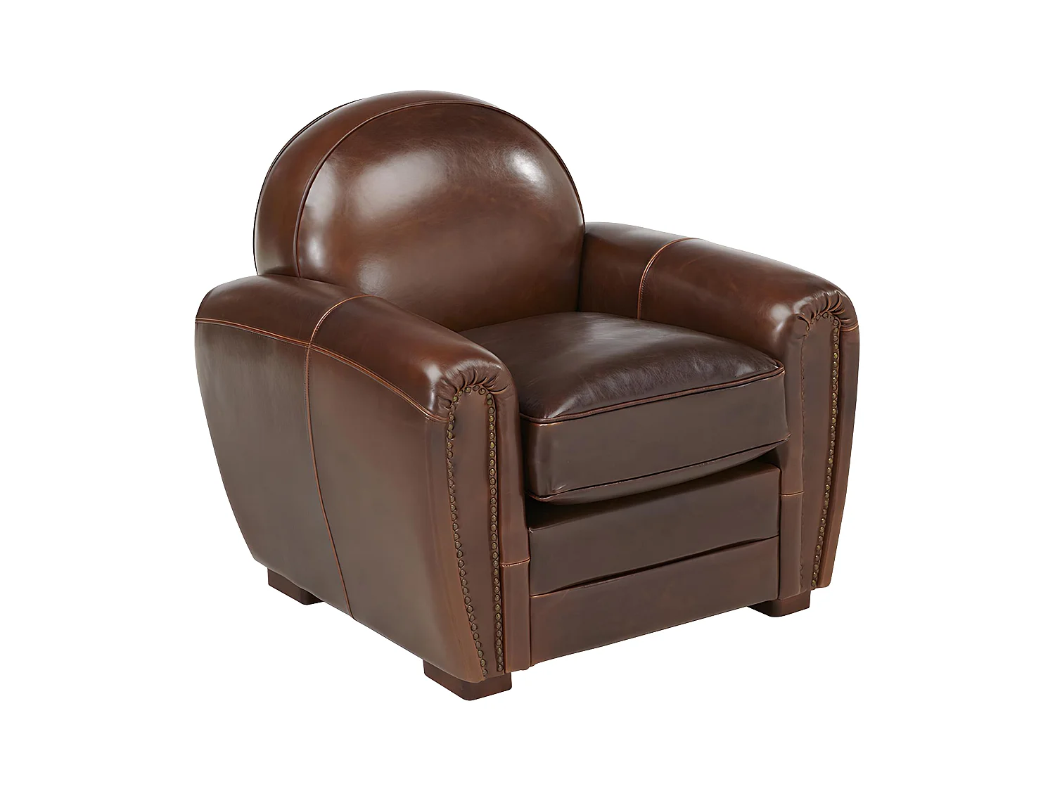Fauteuil club 100% cuir vieilli BAUDOIN - Marron