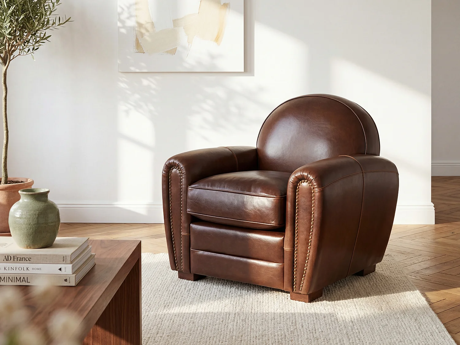 Clubfauteuil van leer met lived-in aspect BAUDOIN - Bruin