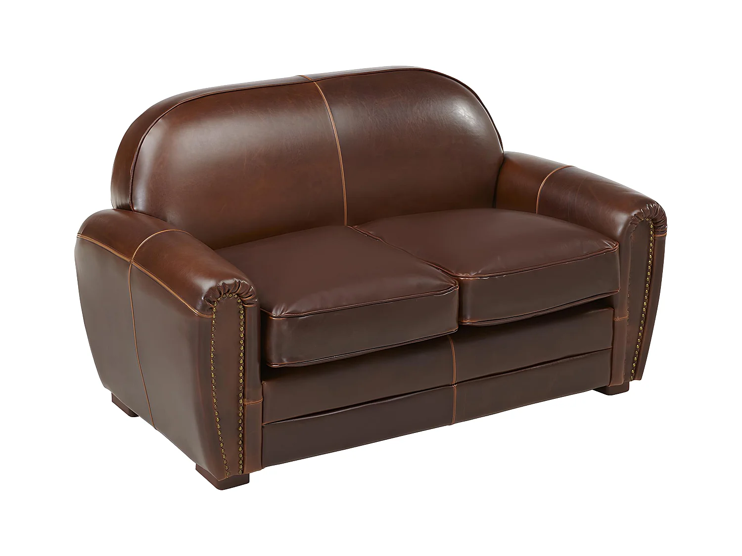 Canapé 2 places club 100% cuir vieilli BAUDOIN - Marron