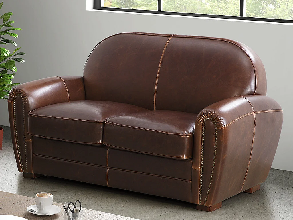 Ledersofa Vintage 2-Sitzer - Braun - BAUDOIN