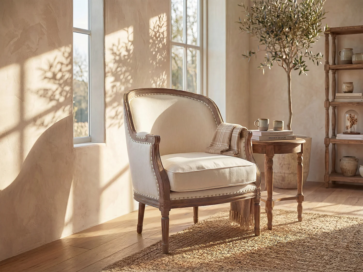 Fauteuil van linnen ALIENOR - beige