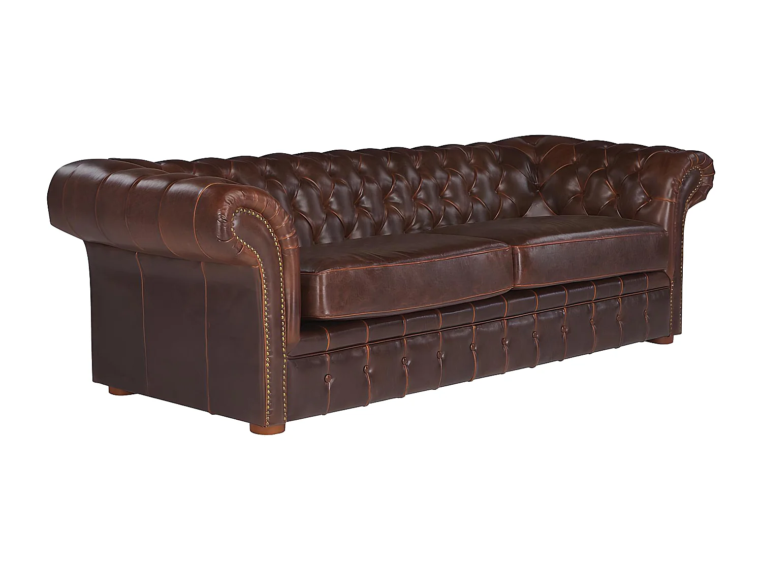 Chesterfield Ledersofa 3-Sitzer - Vintage Leder - Braun - CLOTAIRE