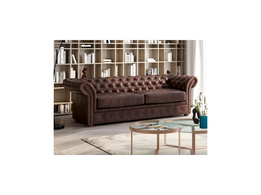 Canapé 3 places chesterfield CLOTAIRE 100% cuir vieilli