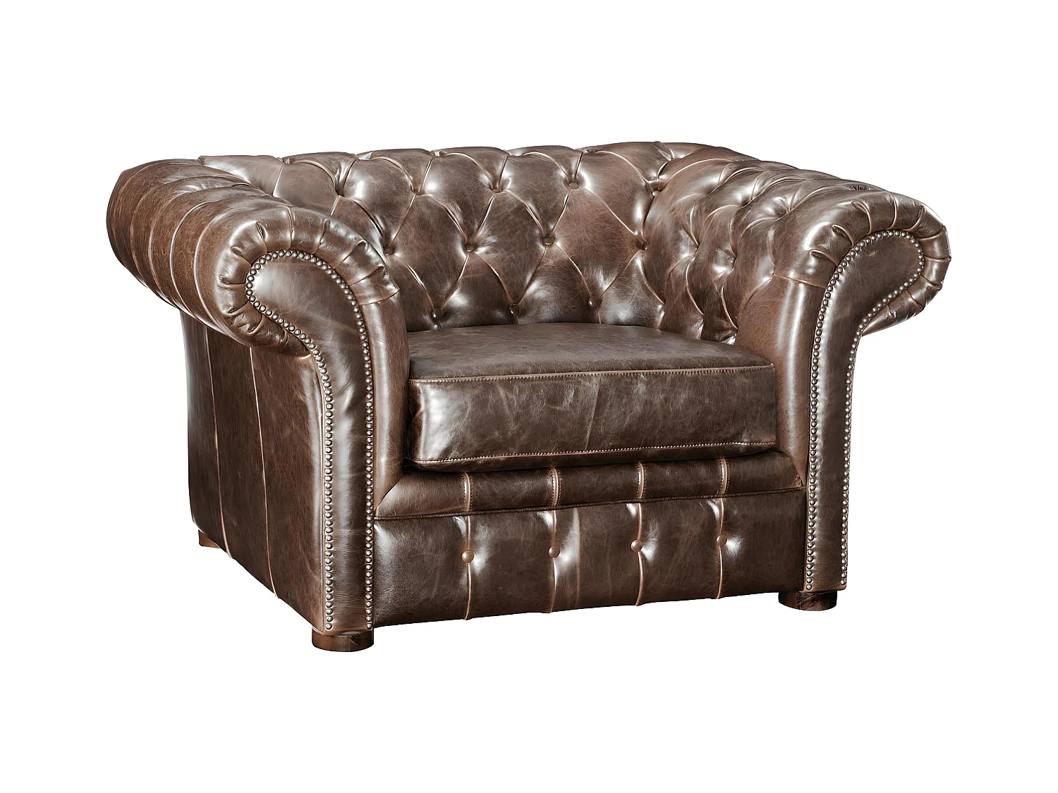 Poltrona Chesterfield in pelle invecchiato - Marrone - CLOTAIRE