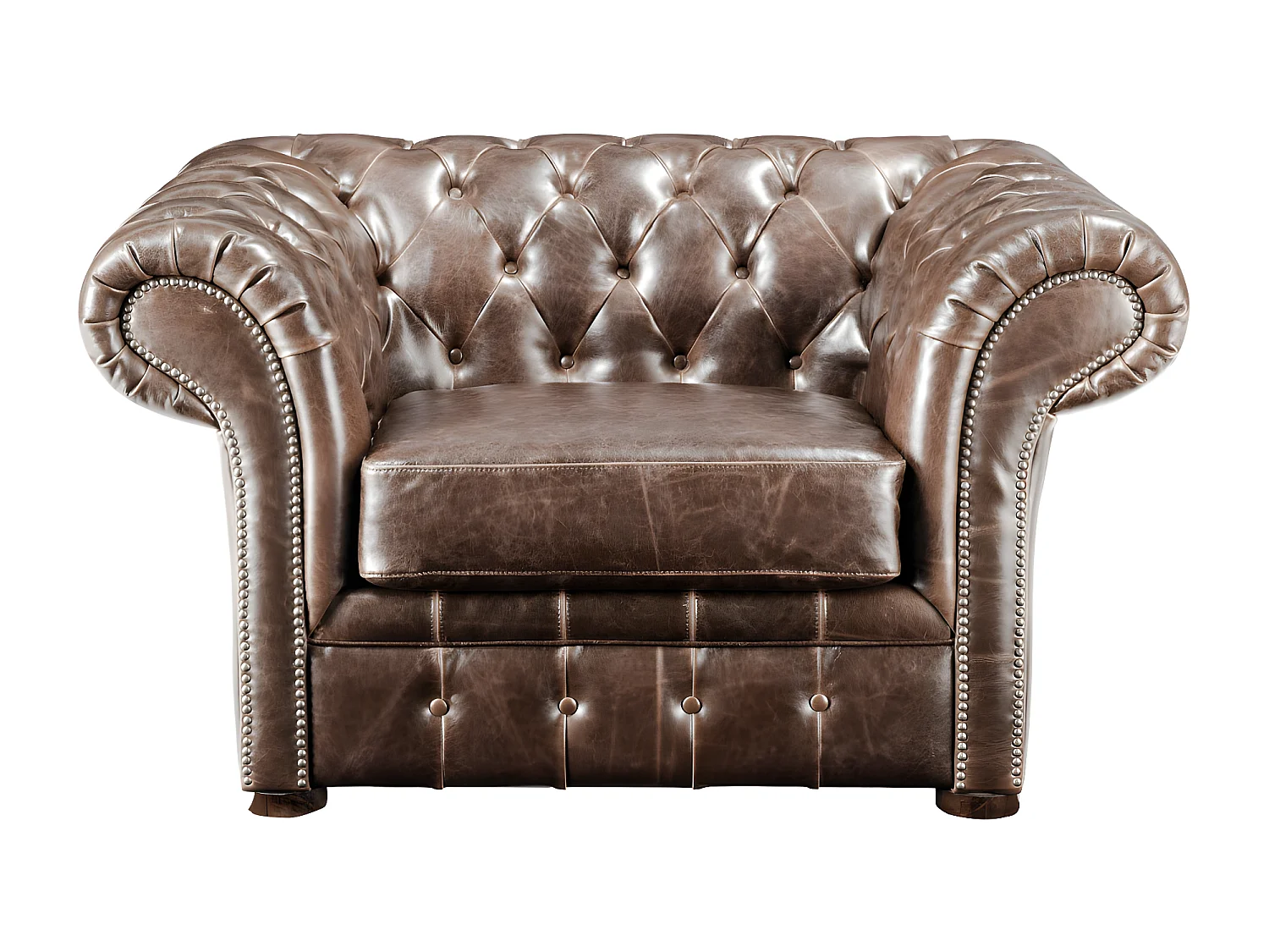 Fauteuil chesterfield CLOTAIRE 100% cuir vieilli 