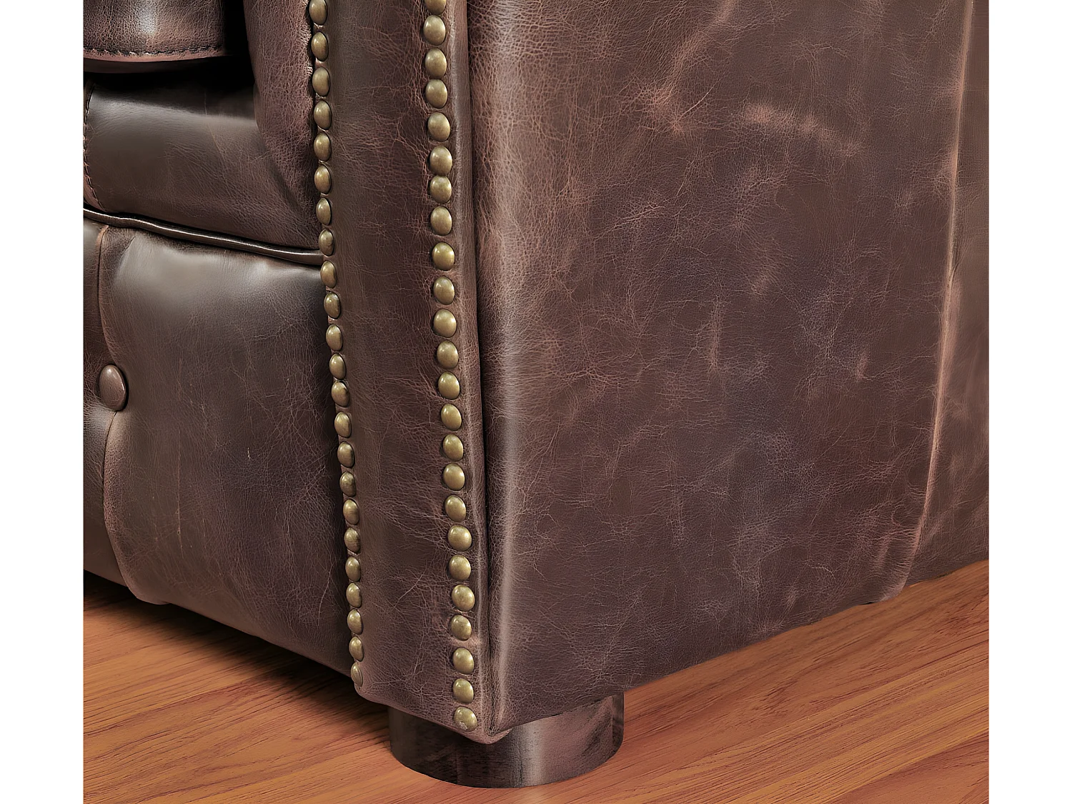 Fauteuil chesterfield CLOTAIRE 100% cuir vieilli 