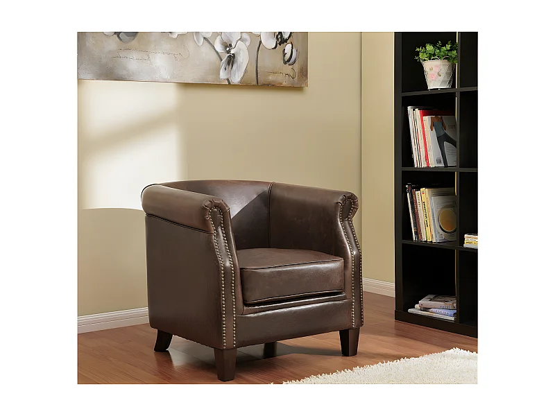 Fauteuil club 100% cuir vieilli ENGUERRAND 