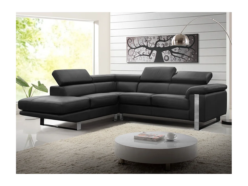 Divano angolare in pelle Nero - Angolo a sinistra - MYSTIQUE