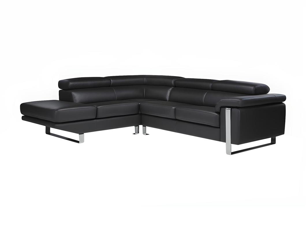 Ecksofa - Leder - Ecke Links - Schwarz - MYSTIQUE