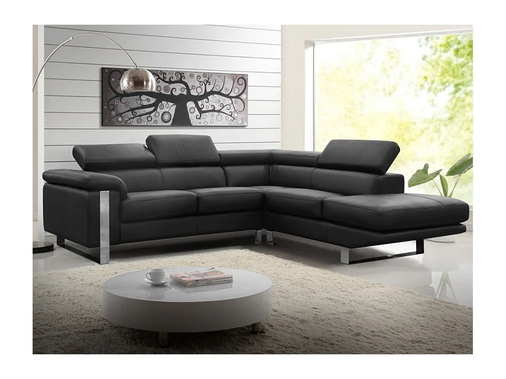 Divano angolare in pelle Nero - Angolo a destra - MYSTIQUE