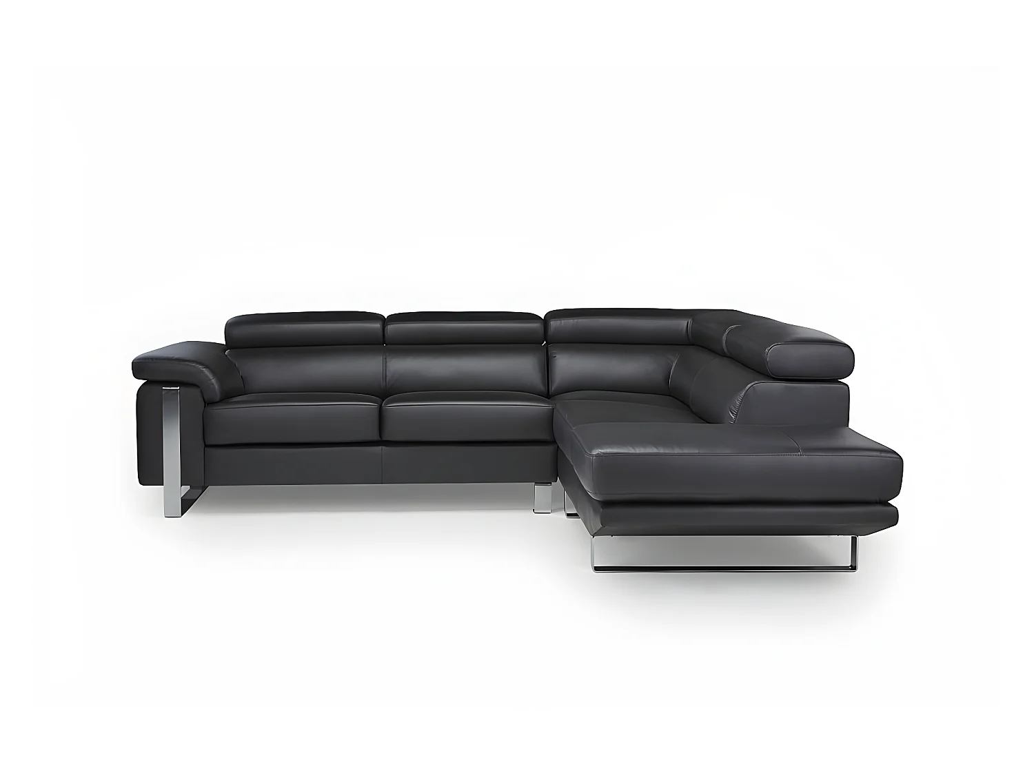 Ecksofa - Leder - Ecke Rechts - Schwarz - MYSTIQUE