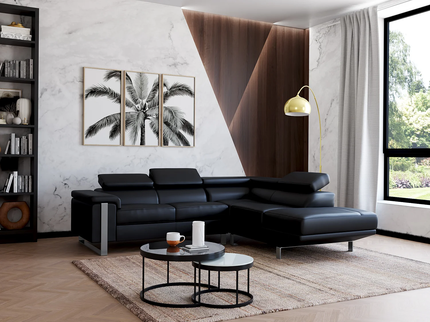 Ecksofa - Leder - Ecke Rechts - Schwarz - MYSTIQUE