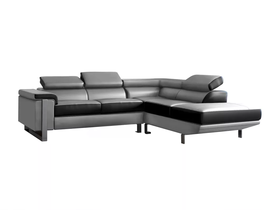 Kauf Unique Ecksofa Leder - Ecke Rechts - Schwarz & Grau - MYSTIQUE