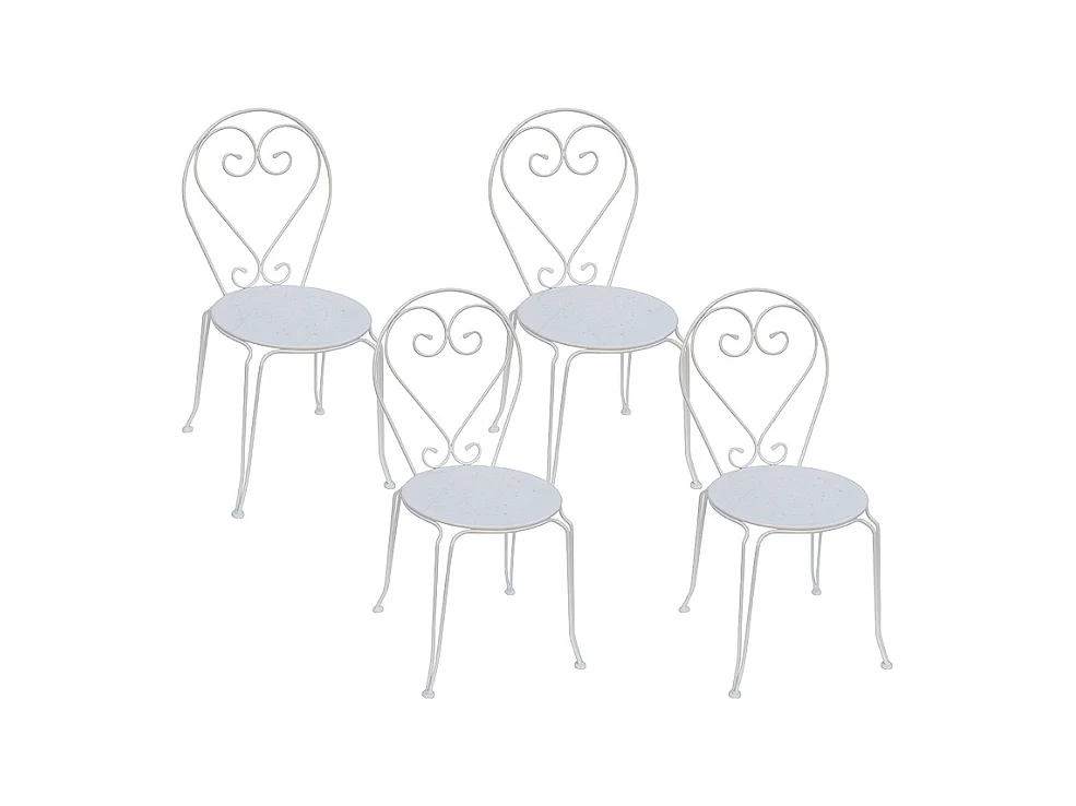 Conjunto de 4 sillas para jardín de metal estilo hierro forjado - Blanco - GUERMANTES