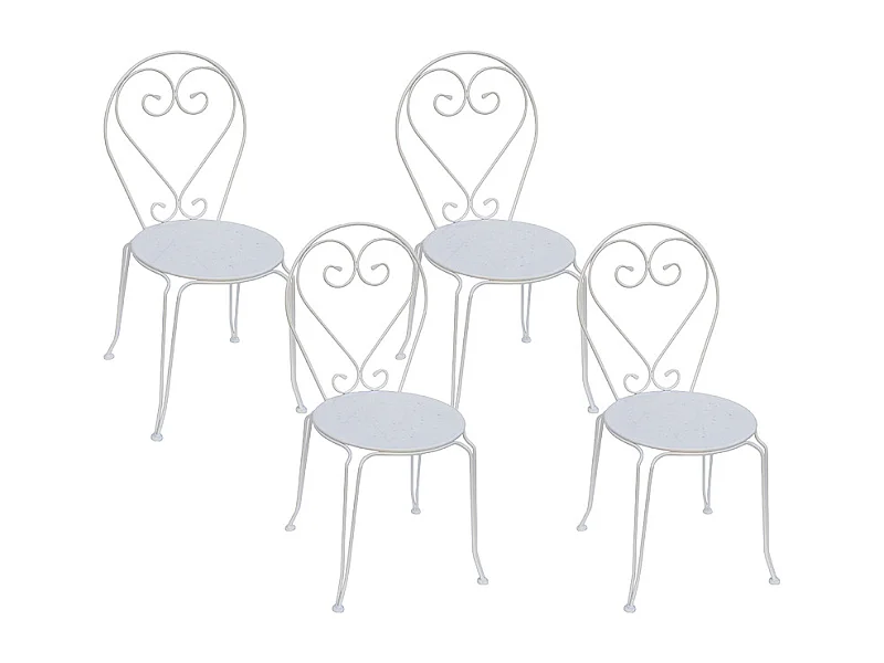 Conjunto de 4 sillas para jardín de metal estilo hierro forjado - Blanco - GUERMANTES