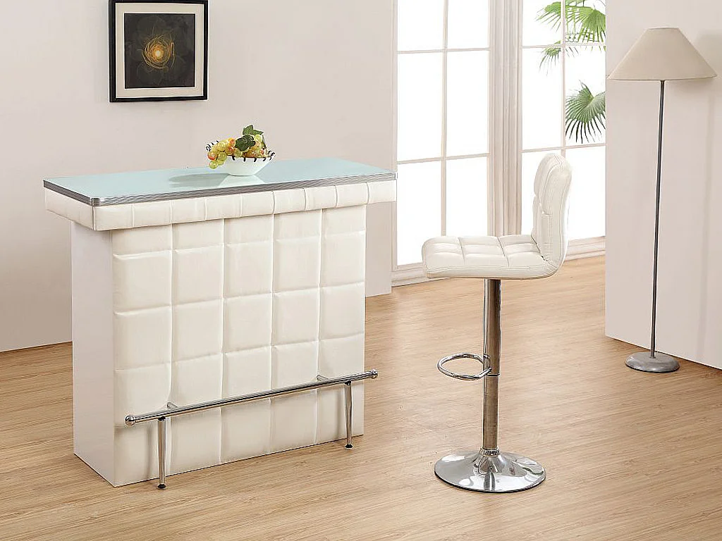 Mobile bar in Similpelle e vetro temperato Bianco - CARDY