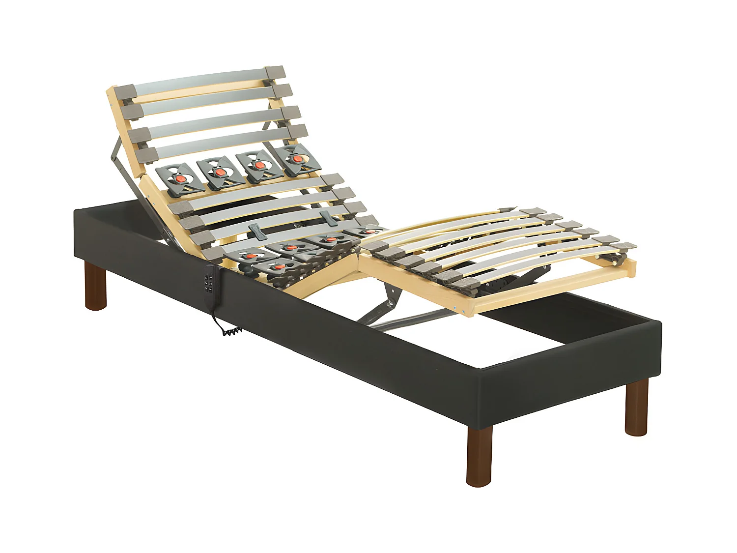 Sommier électrique de relaxation déco lattes et plots - 80 x 200 cm - Tissu - Anthracite - FORENZA de DREAMEA