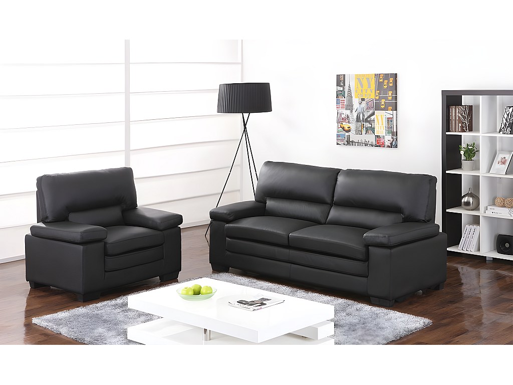 Couchgarnitur Leder 3+1 - Büffelleder - Schwarz - MIMAS