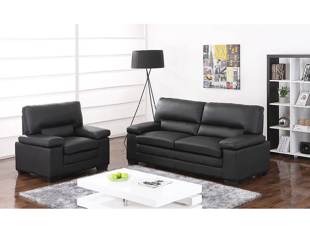 Divano 3+1 posti in pelle di bufalo Nero - MIMAS