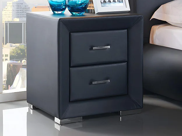 Nachtkastje CAPITOLE - 2 laden - Zwart kunstleer