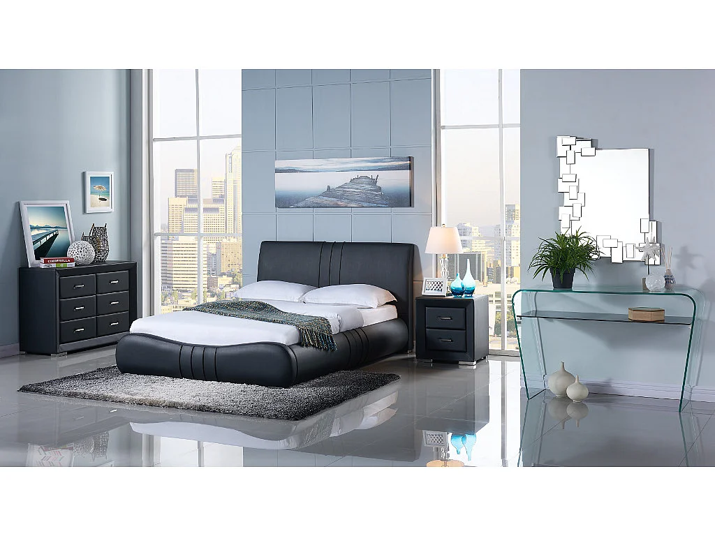 Nachtkastje CAPITOLE - 2 laden - Zwart kunstleer