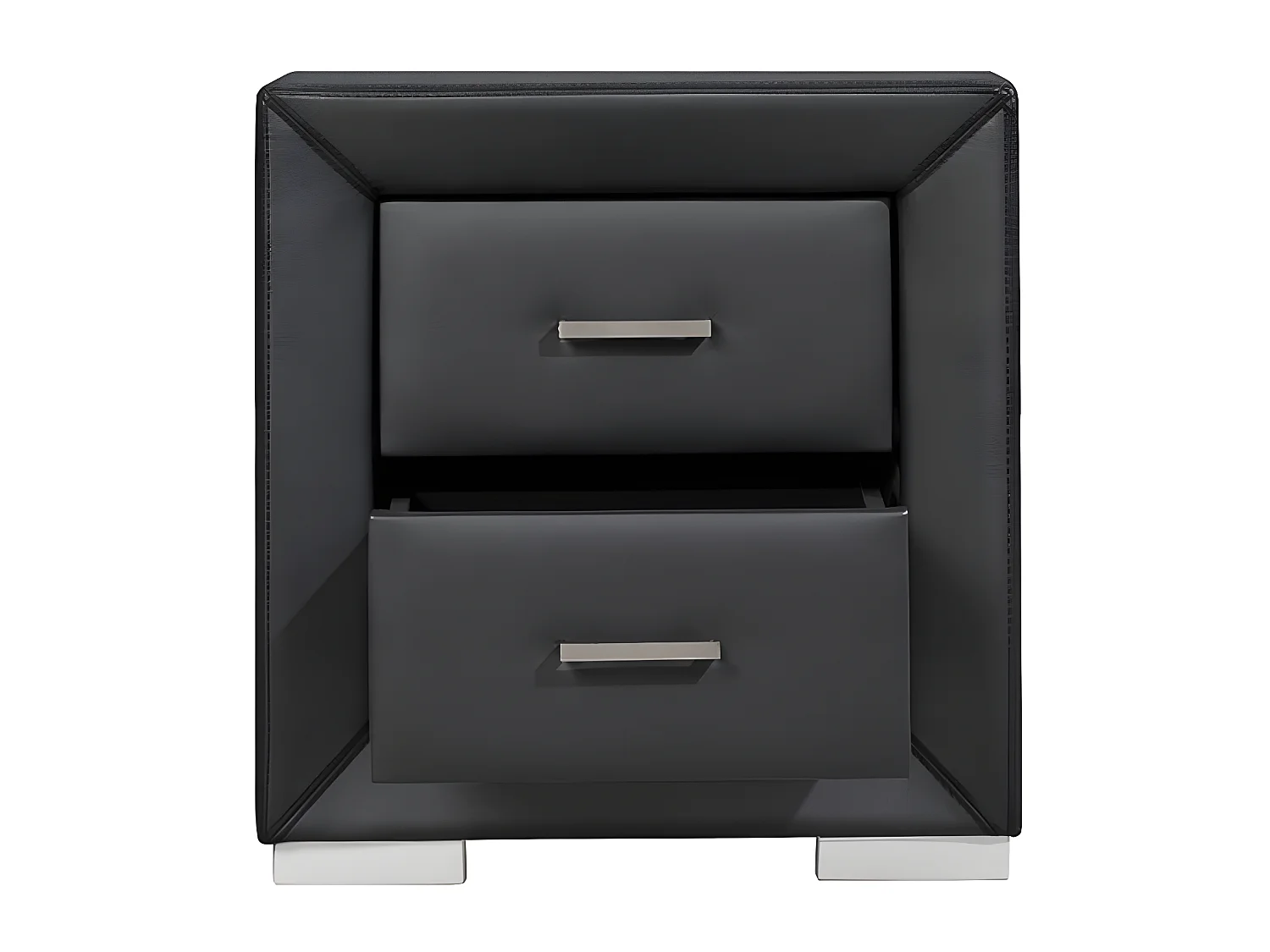 Stolik nocny - 2 szuflady - Czarna ekoskóra - CAPITOLE