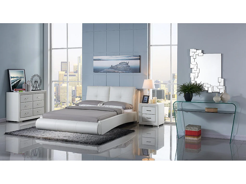 Comodino - 2 cassetti - Similpelle bianca - CAPITOLE