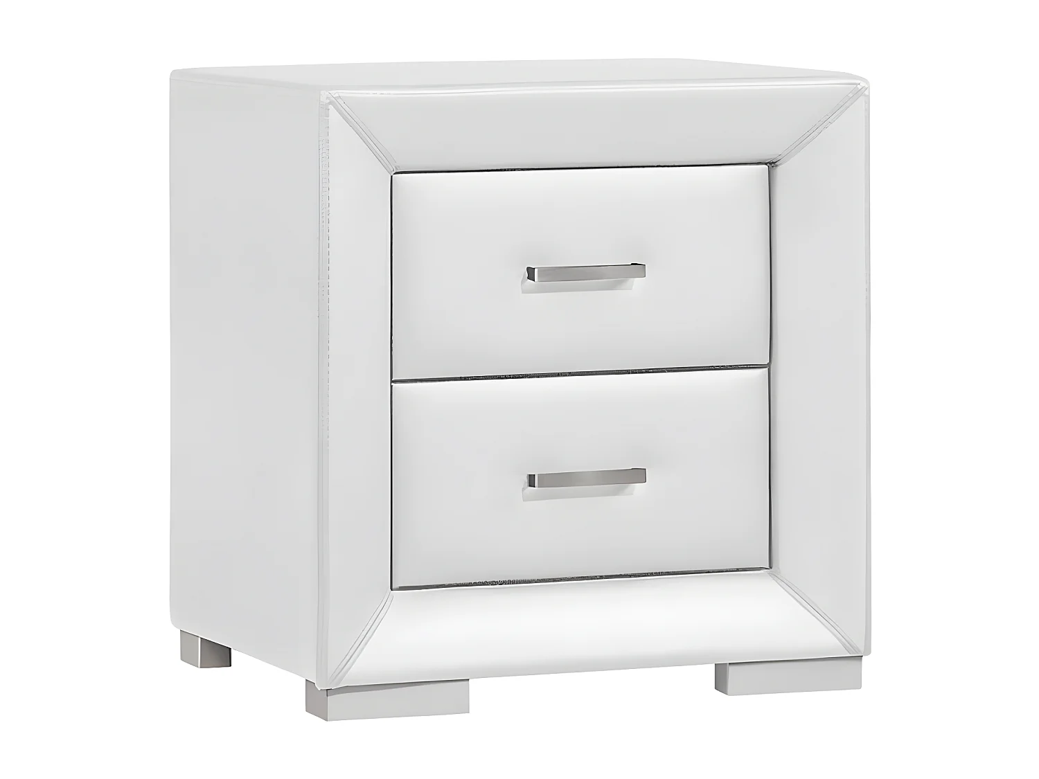 Mesa de noche 2 cajones - Piel sintética blanca - CAPITOLE