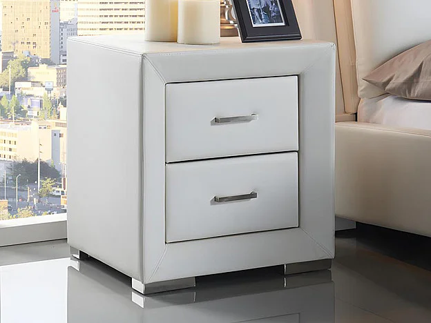 Table de chevet - 2 tiroirs - Simili blanc - CAPITOLE