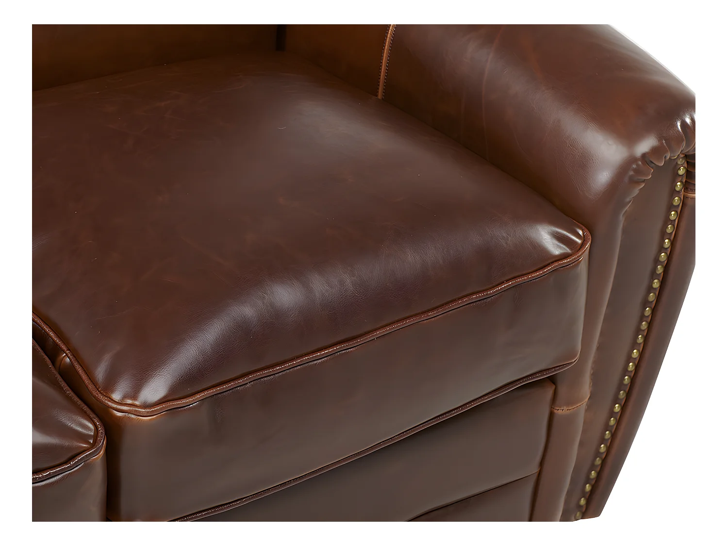 Sofá e poltrona club em pele envelhecida Castanho - BAUDOIN