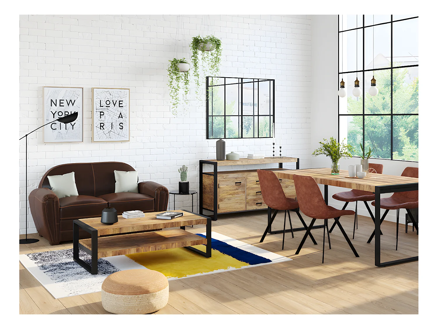 Sofá 2 plazas y sillón club de piel envejecida BAUDOIN - Marrón