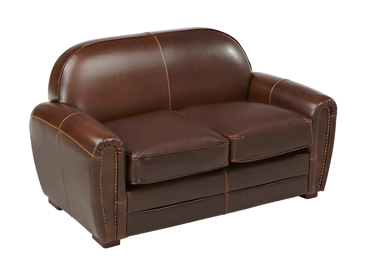 Sofá 2 plazas y sillón club de piel envejecida BAUDOIN - Marrón