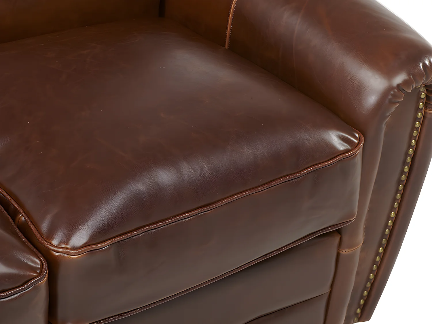 Canapé et fauteuil club BAUDOIN 100% cuir vieilli  - Marron